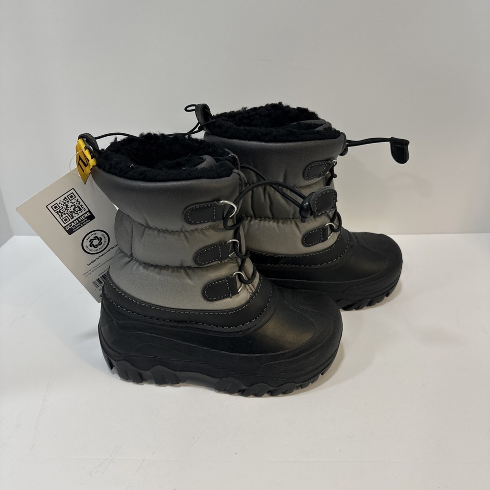 NWT Member's Mark Kids Snow Boots Black Gray Lined Winter Size 11/12